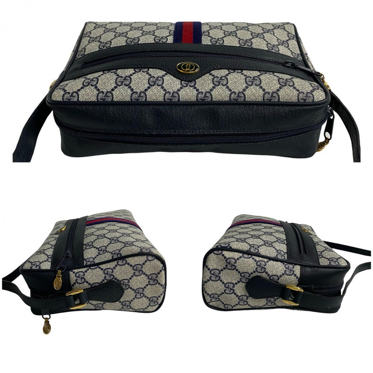 GUCCI Shoulder Bag leather Navy Sherry line