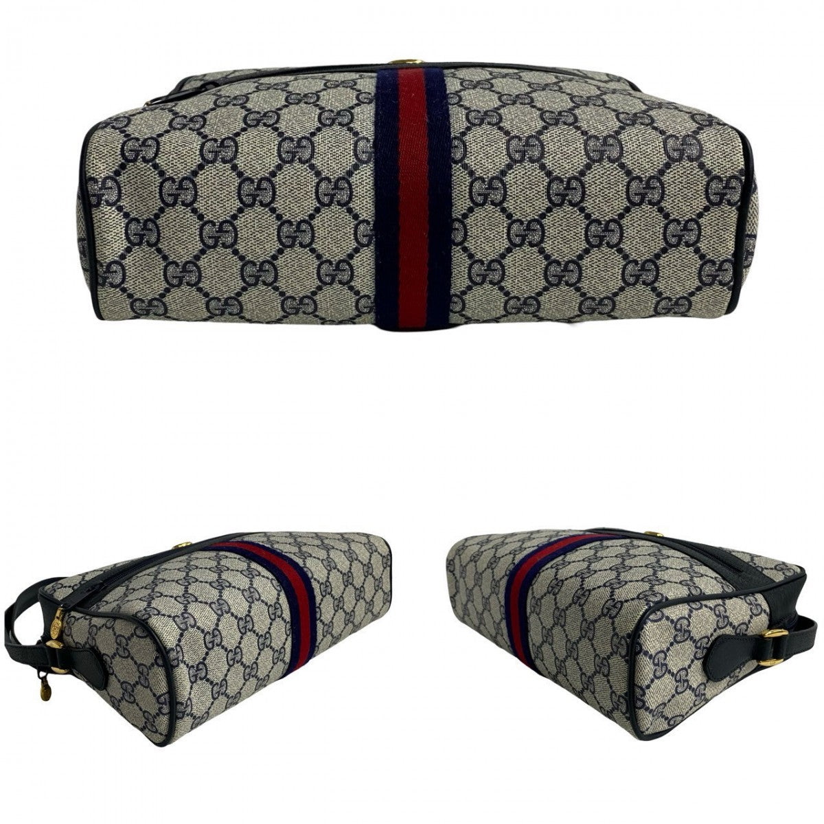 GUCCI Shoulder Bag leather Navy Sherry line