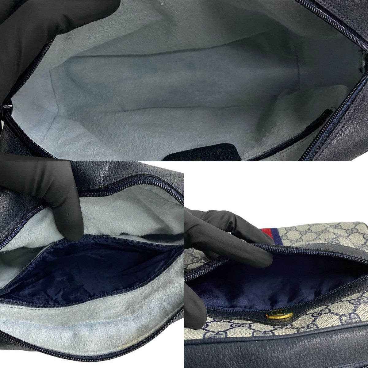 GUCCI Shoulder Bag leather Navy Sherry line