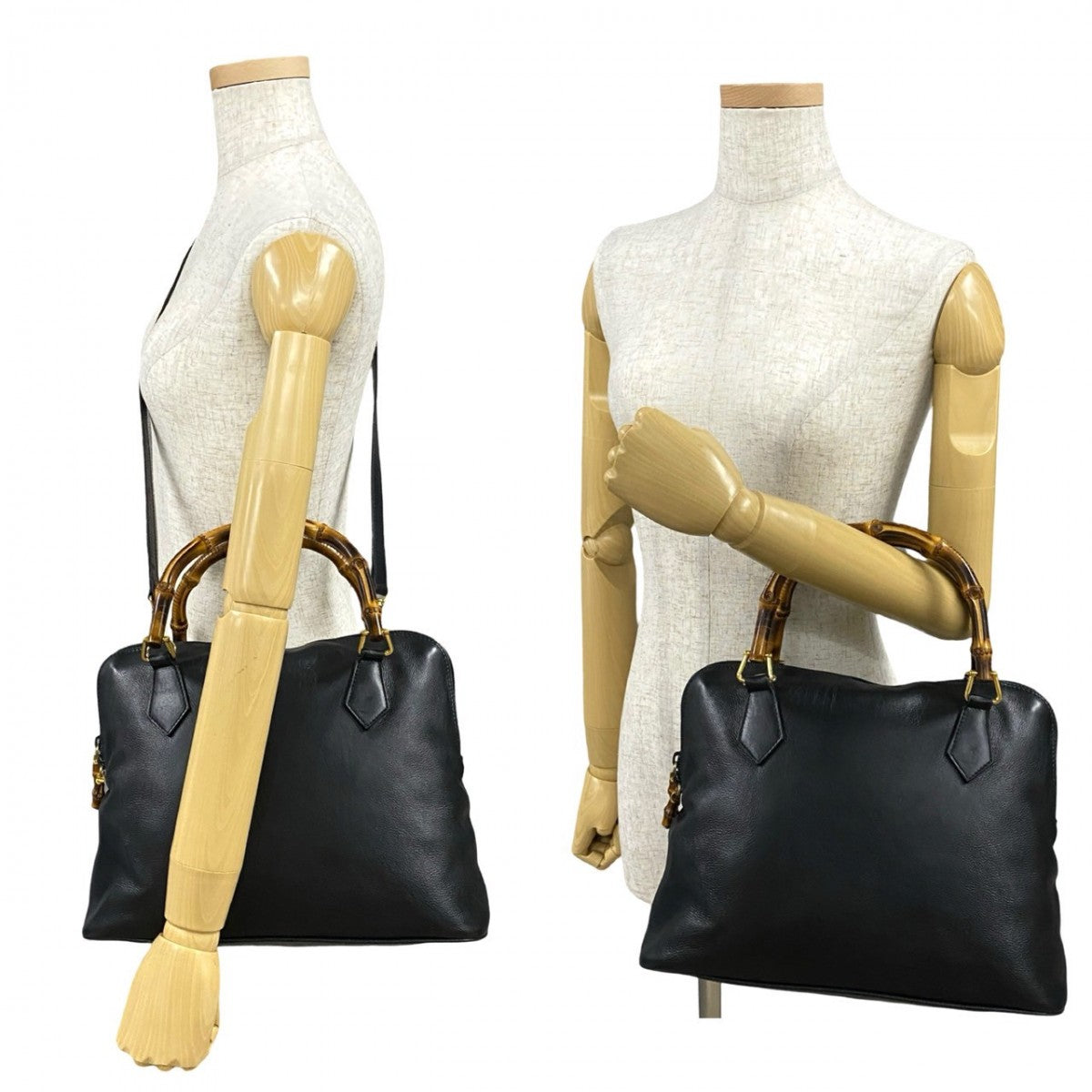 GUCCI Shoulder Bag leather black Bamboo