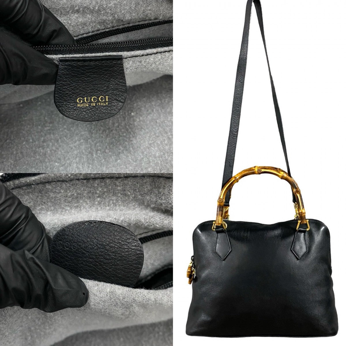 GUCCI Shoulder Bag leather black Bamboo