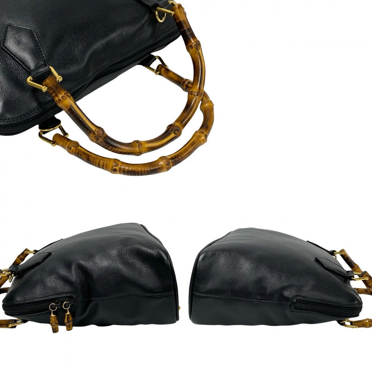 GUCCI Shoulder Bag leather black Bamboo
