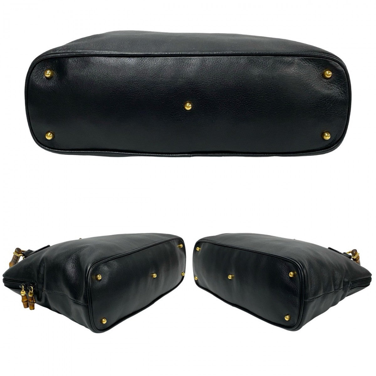 GUCCI Shoulder Bag leather black Bamboo