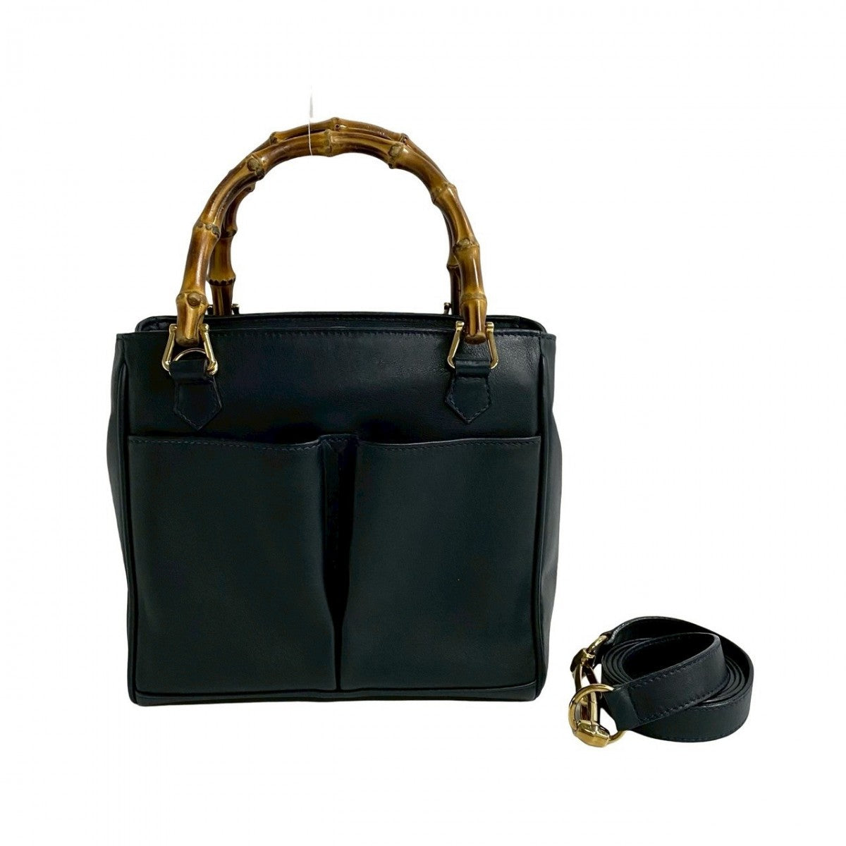 GUCCI Handbag leather Navy Bamboo
