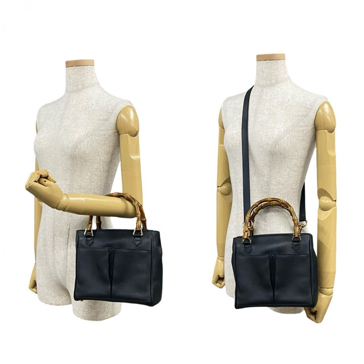GUCCI Handbag leather Navy Bamboo