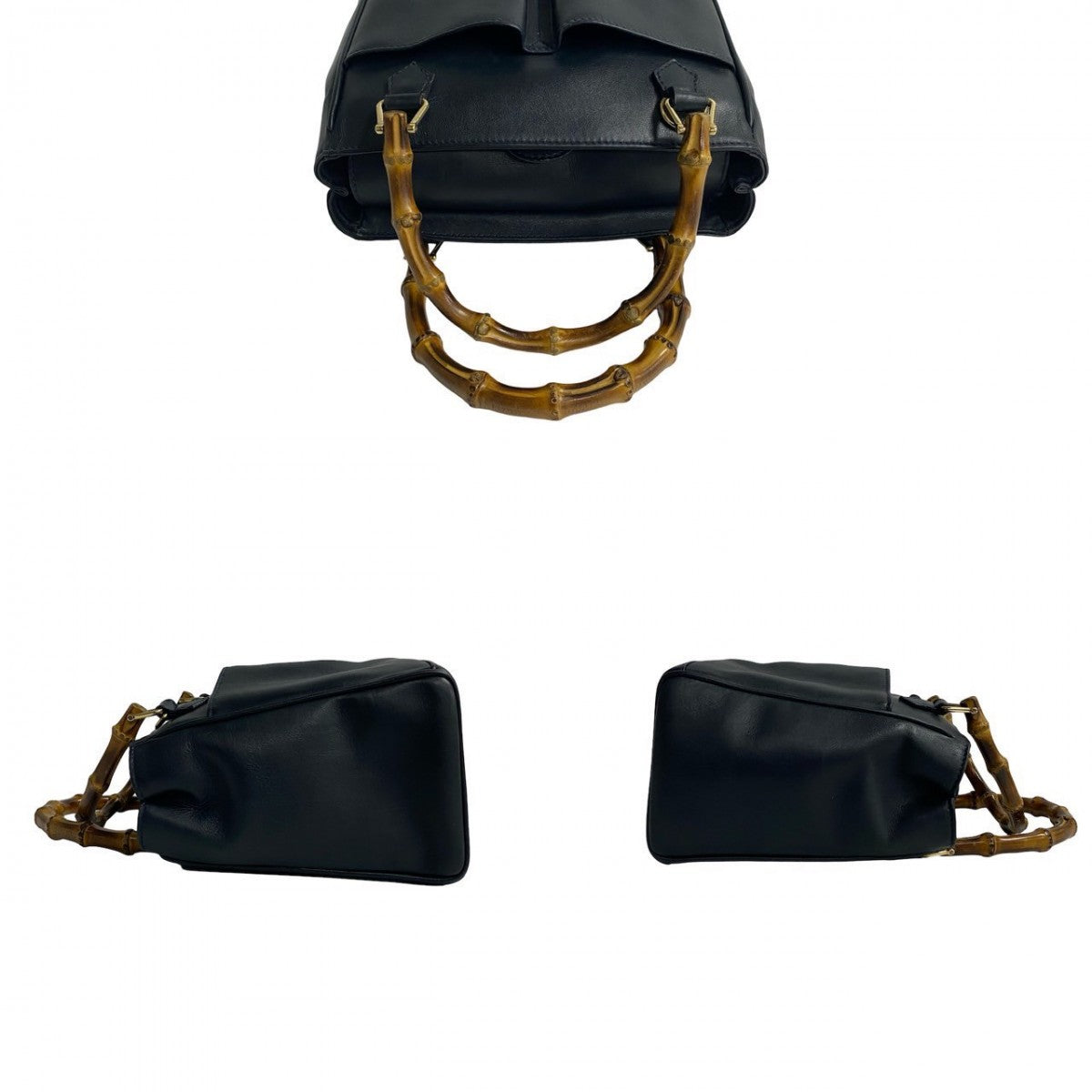 GUCCI Handbag leather Navy Bamboo