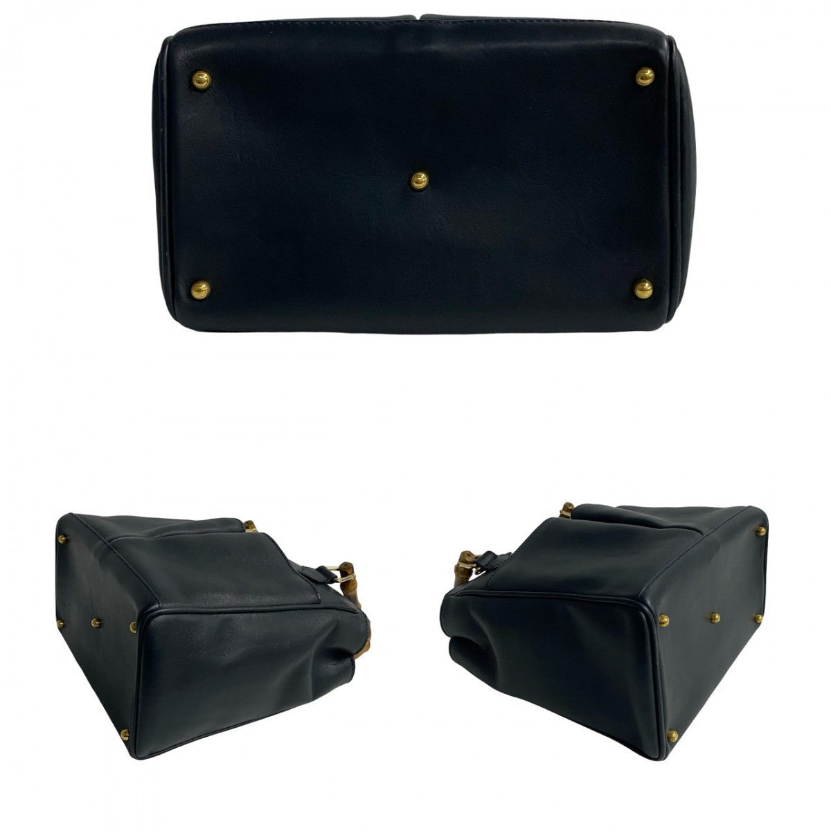 GUCCI Handbag leather Navy Bamboo