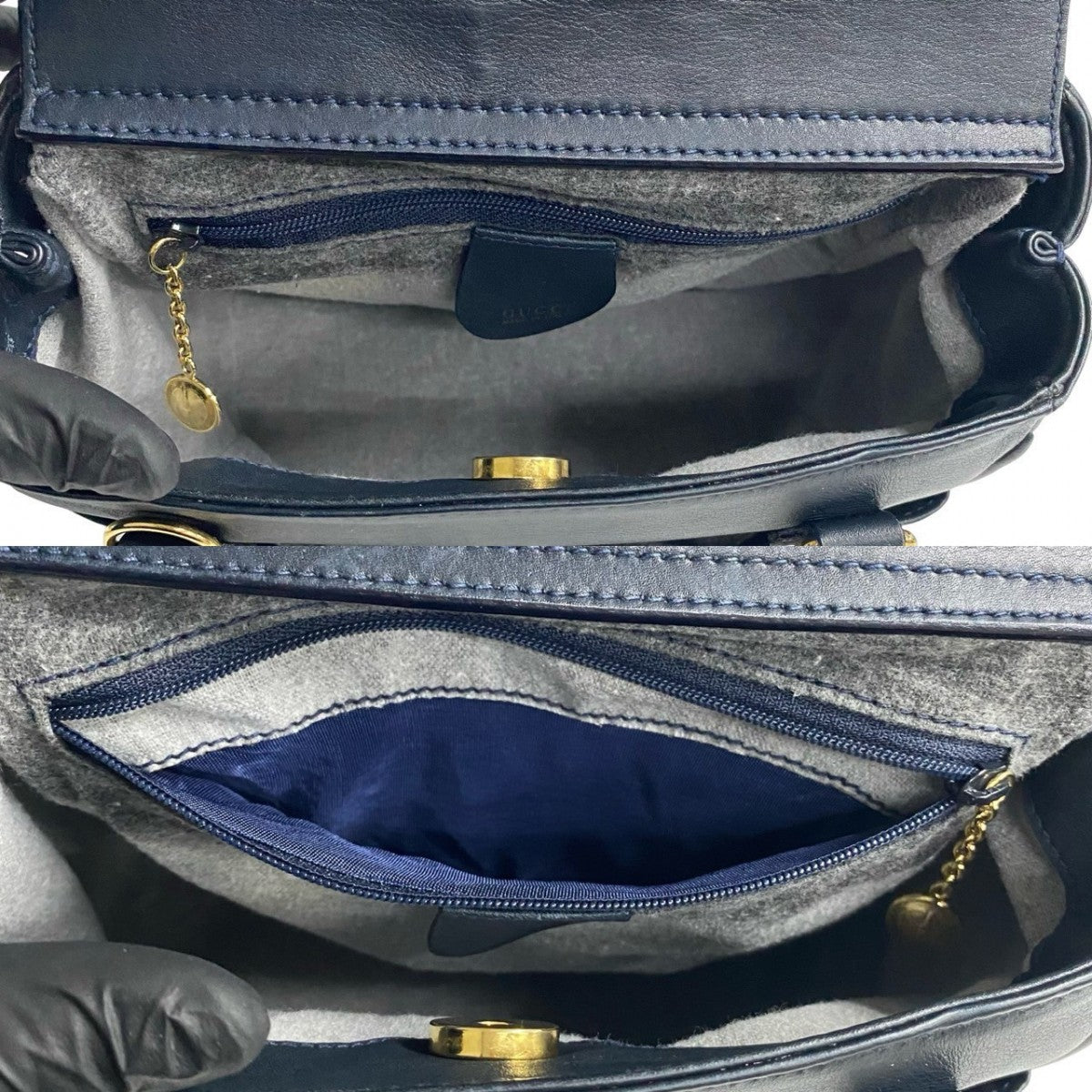 GUCCI Handbag leather Navy Bamboo