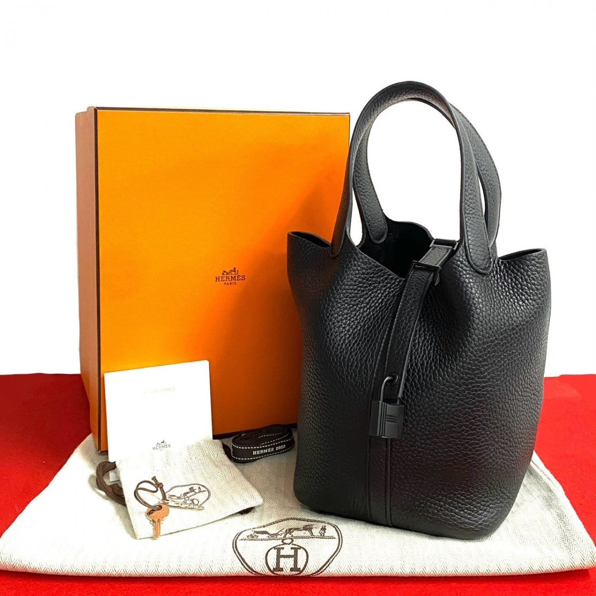 HERMES Handbag Taurillon Clemence black Picotin Lock Monochrome PM