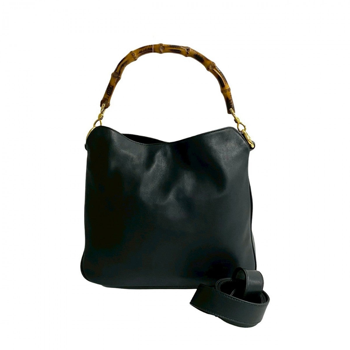 GUCCI Shoulder Bag leather black Bamboo