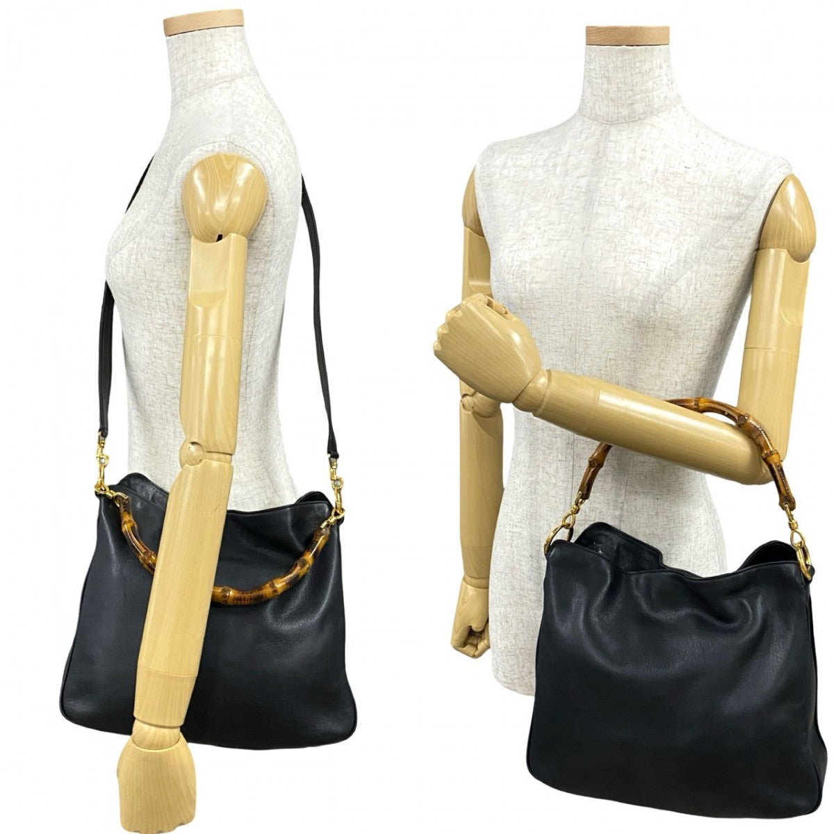 GUCCI Shoulder Bag leather black Bamboo