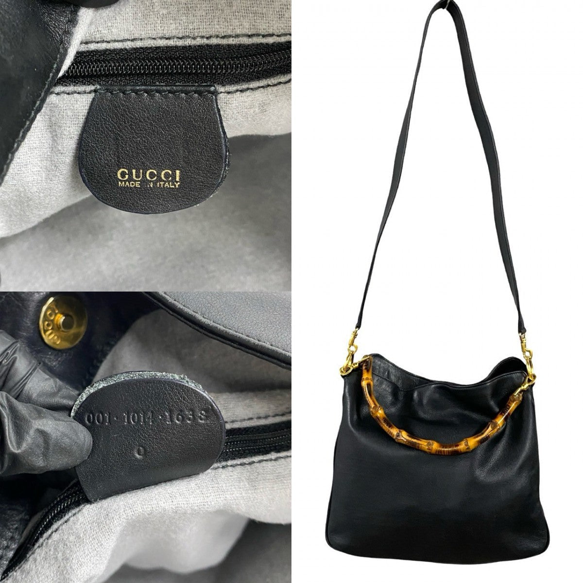 GUCCI Shoulder Bag leather black Bamboo
