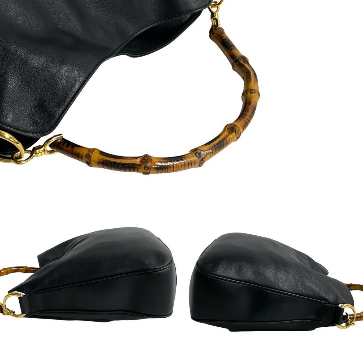 GUCCI Shoulder Bag leather black Bamboo