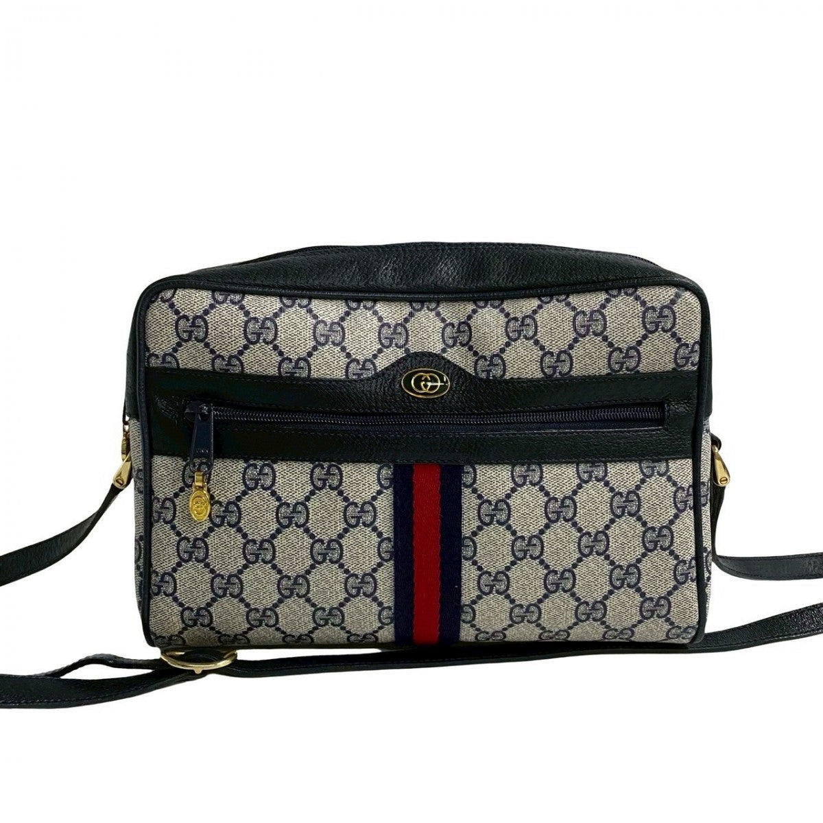 GUCCI Shoulder Bag leather Navy Sherry line