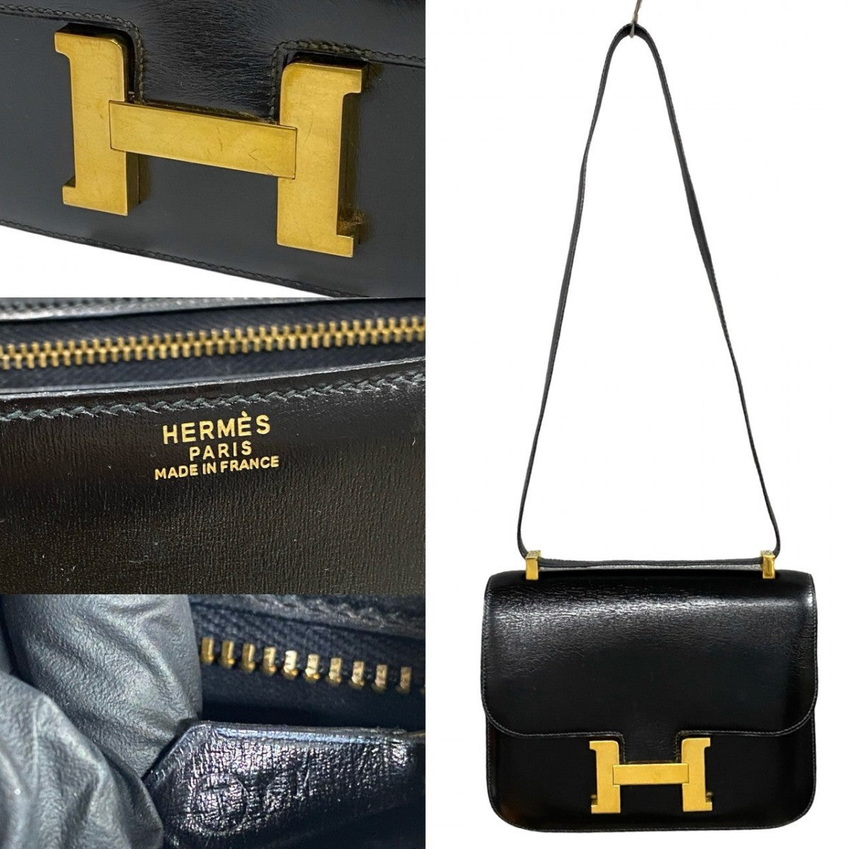 HERMES Shoulder Bag Box scarf black Constance