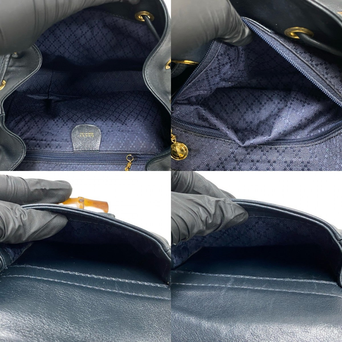 GUCCI Backpack leather Navy Bamboo