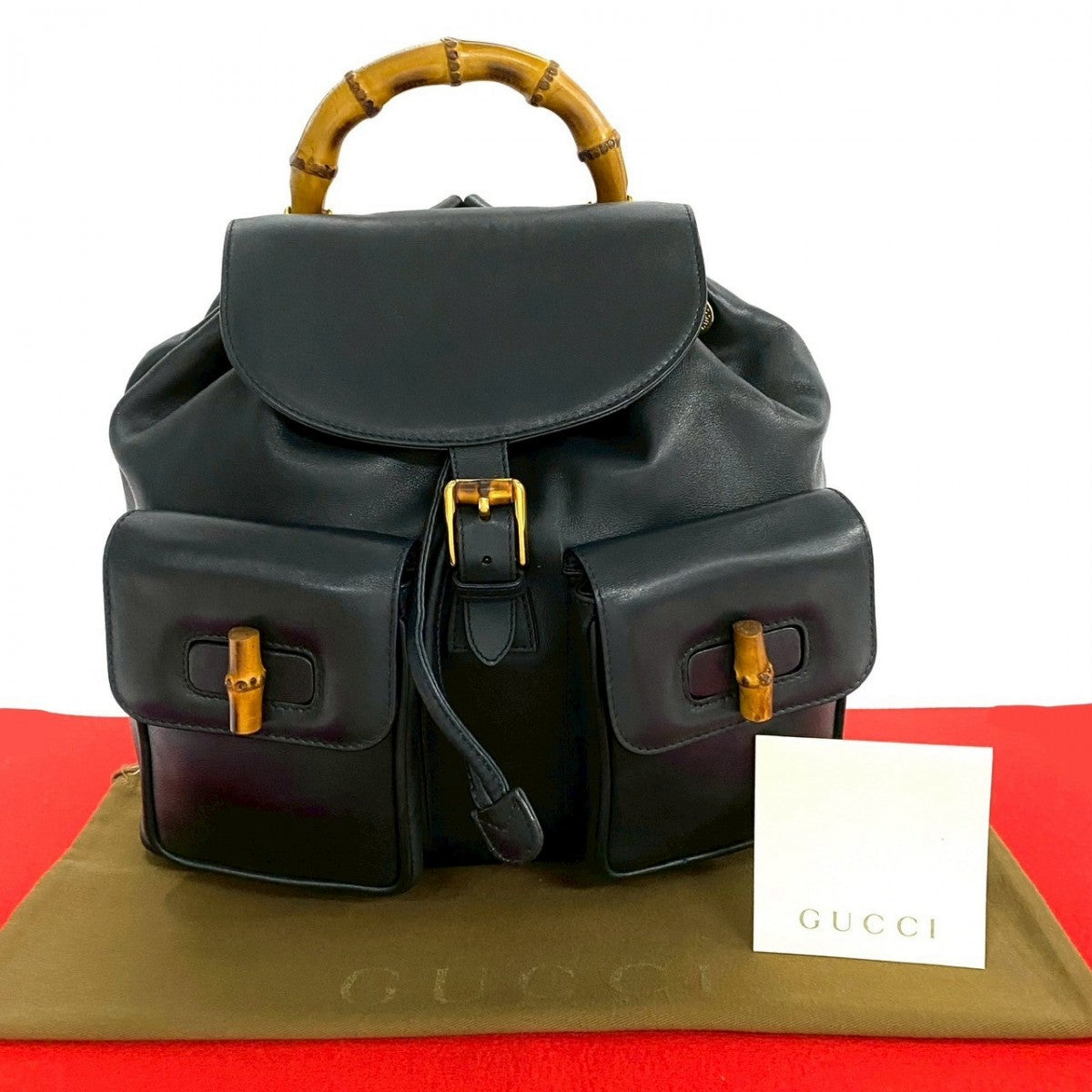 GUCCI Backpack leather Navy Bamboo