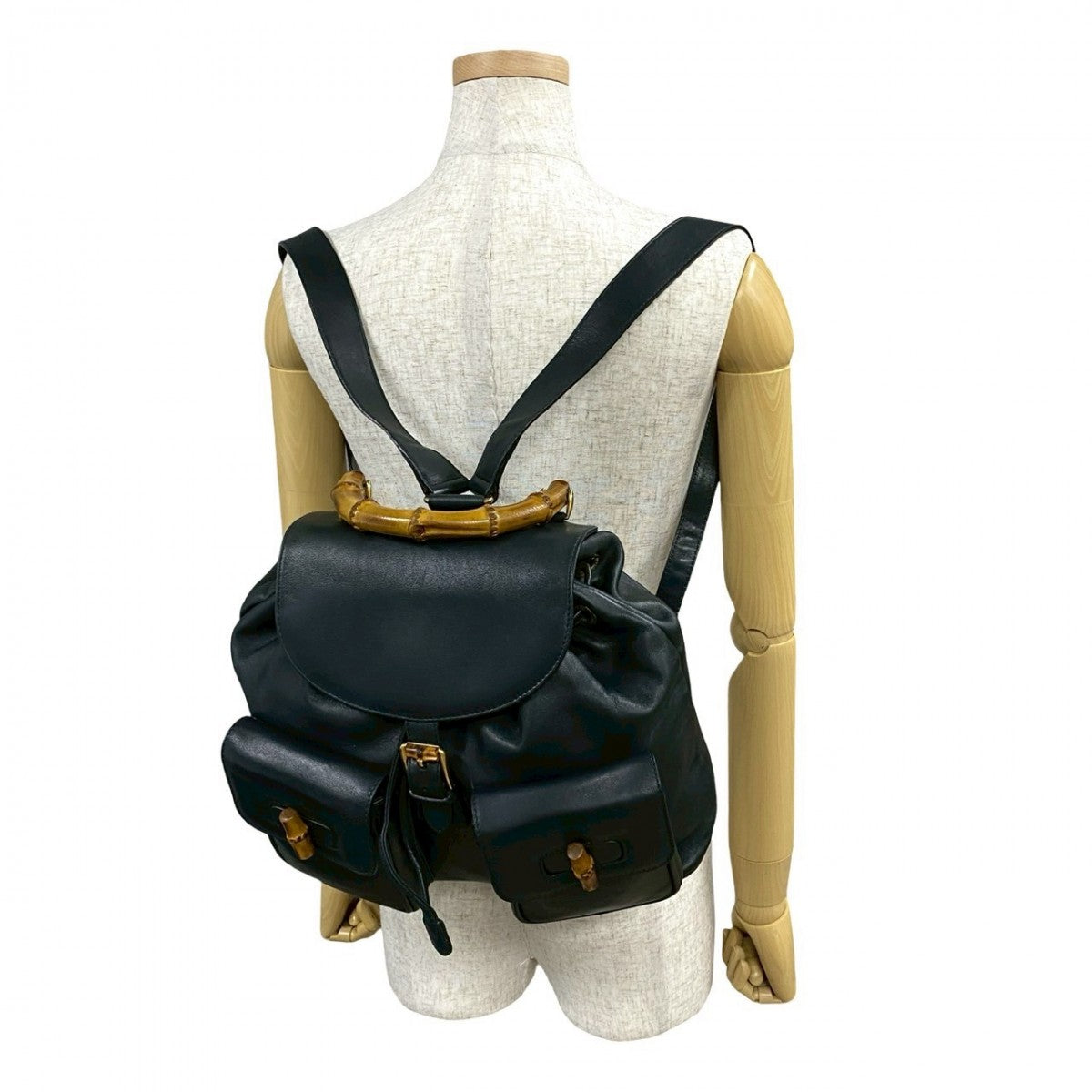 GUCCI Backpack leather Navy Bamboo