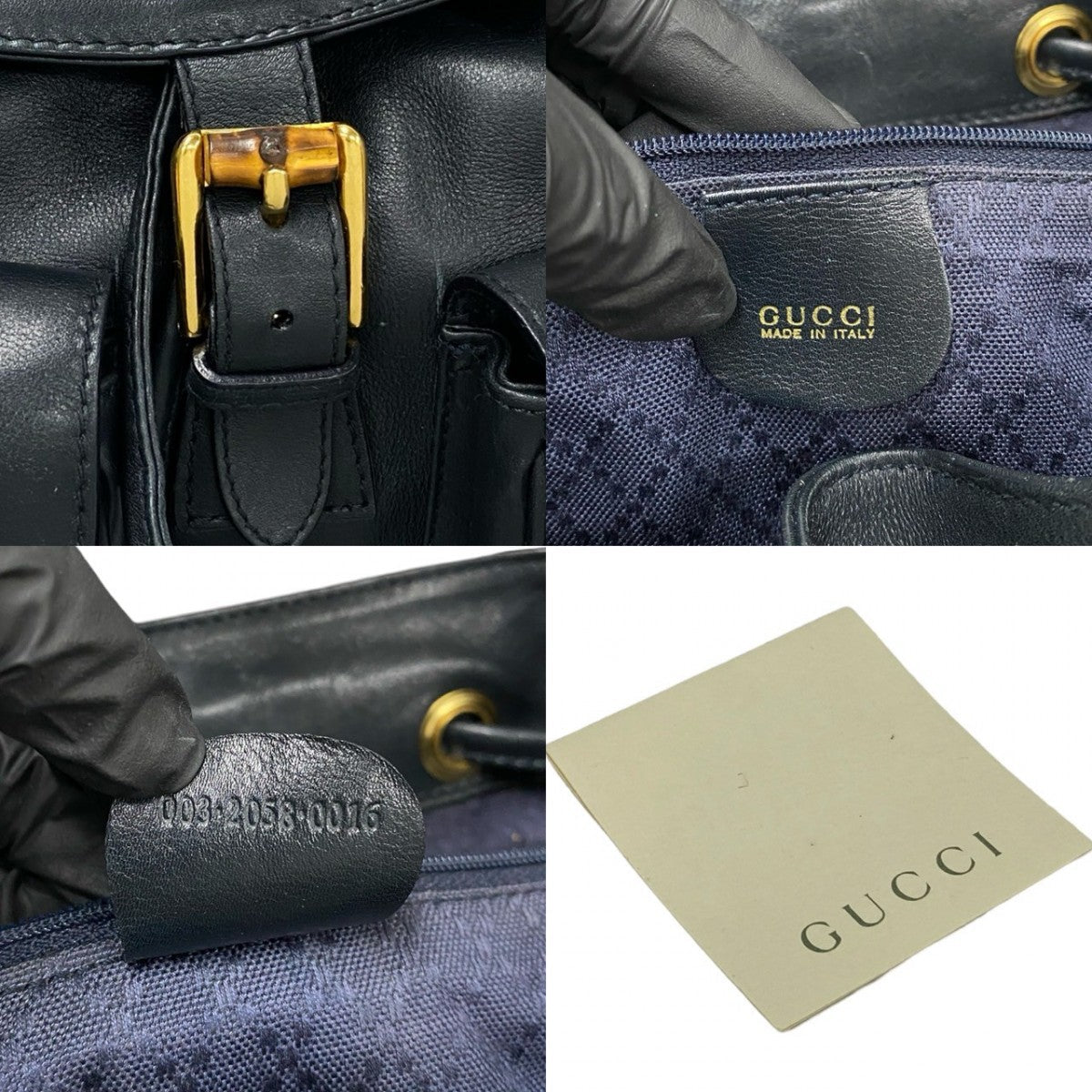 GUCCI Backpack leather Navy Bamboo