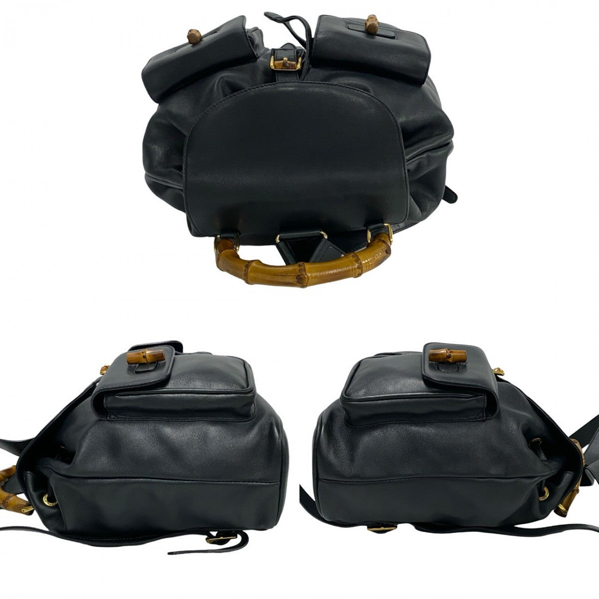 GUCCI Backpack leather Navy Bamboo
