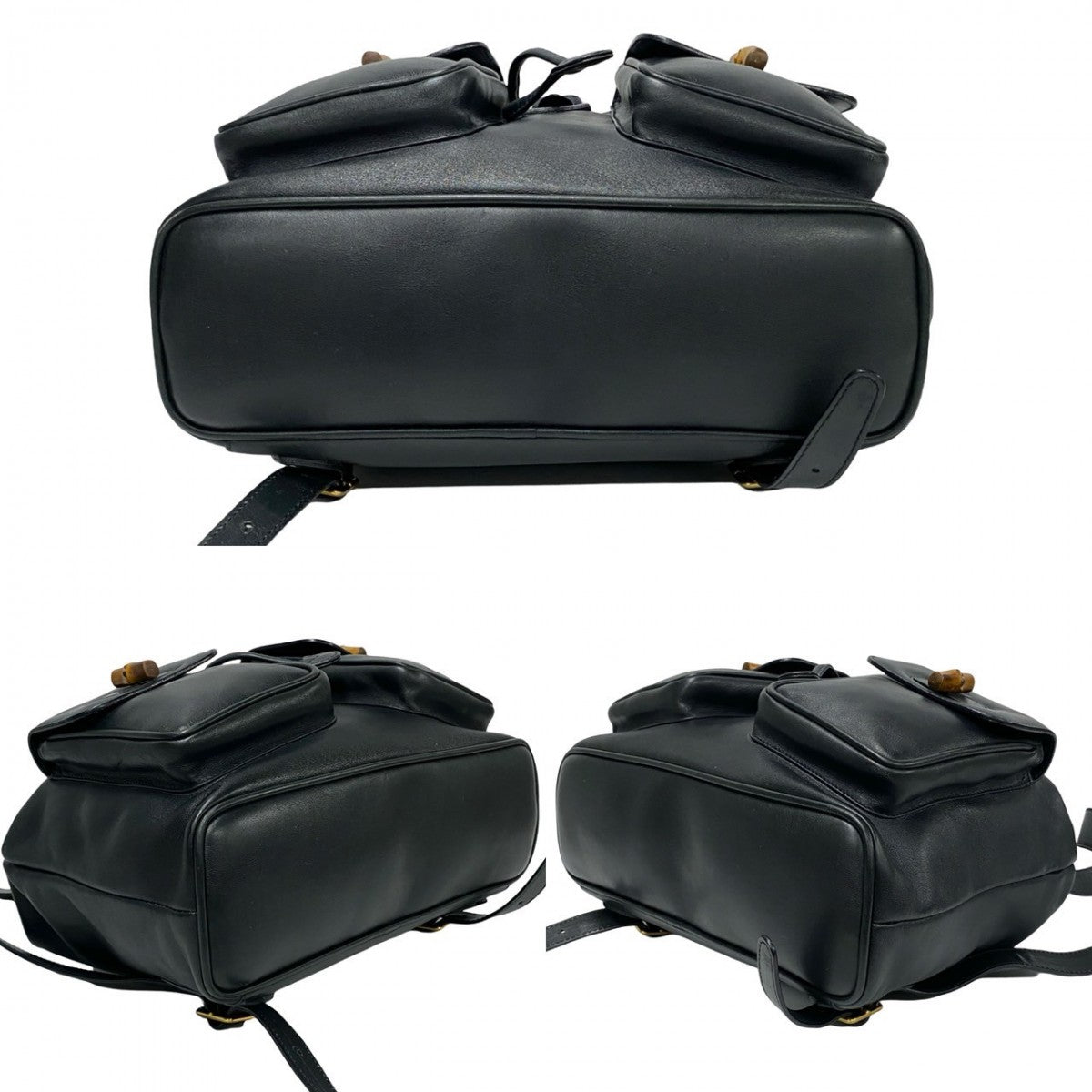 GUCCI Backpack leather Navy Bamboo
