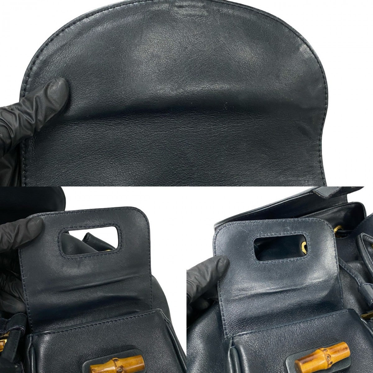 GUCCI Backpack leather Navy Bamboo