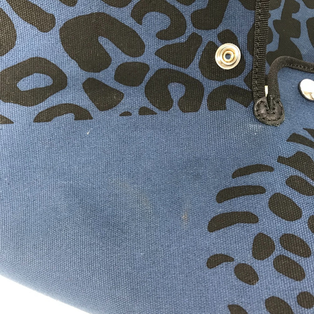 HERMES Tote Bag canvas Navy Shoulder Bag Shoulder Bag Leopard leopard leopard