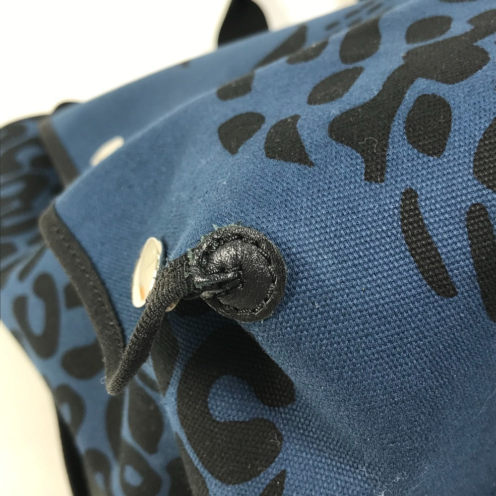 HERMES Tote Bag canvas Navy Shoulder Bag Shoulder Bag Leopard leopard leopard