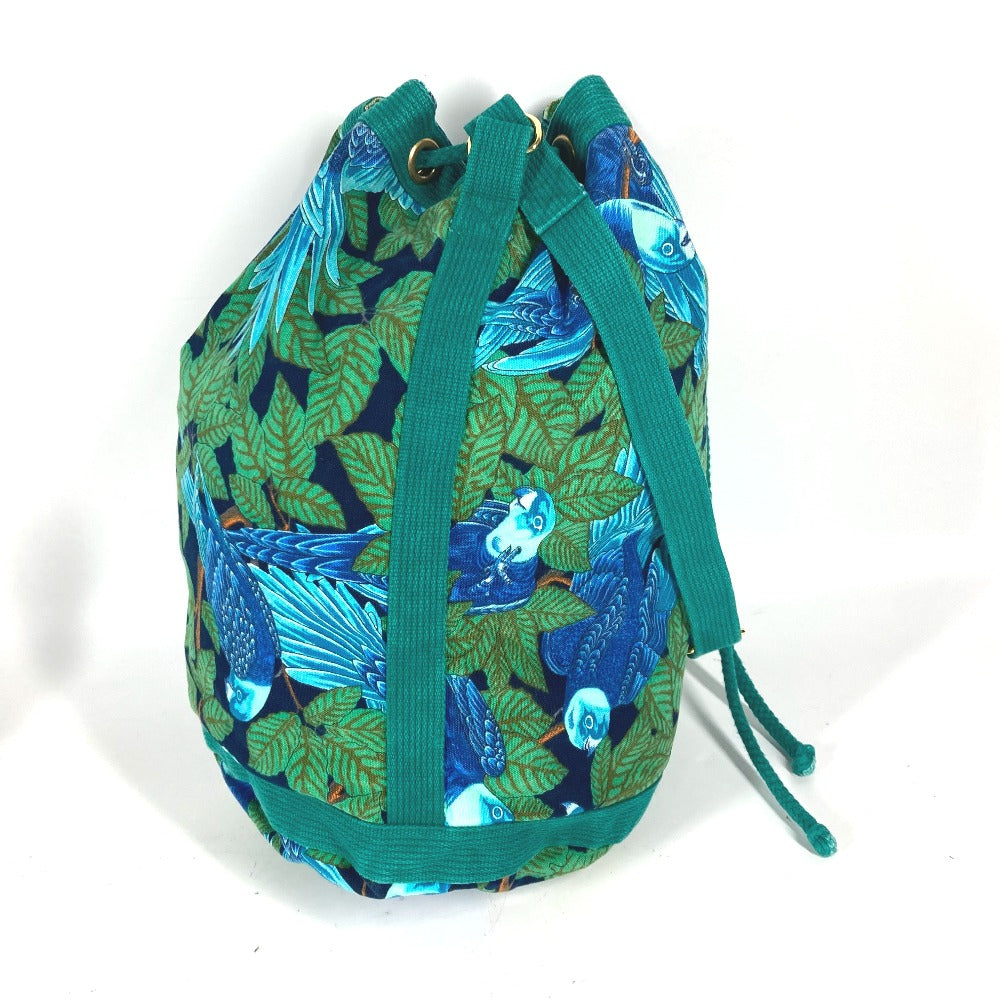 HERMES Shoulder Bag canvas green Bird pattern