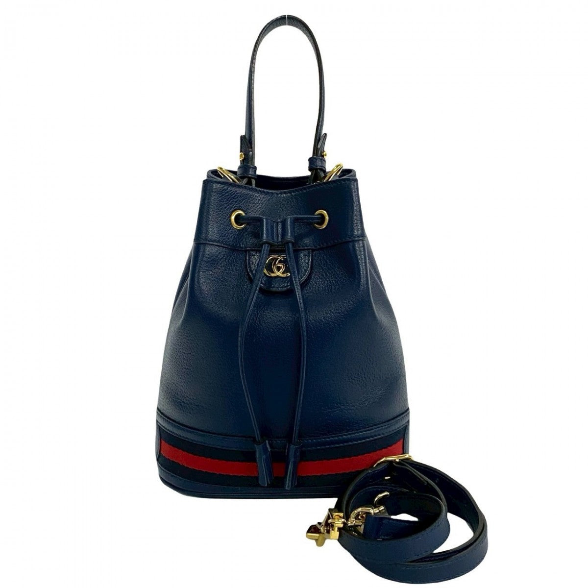 GUCCI Shoulder Bag leather Navy Off Deer Small Bucket Bag