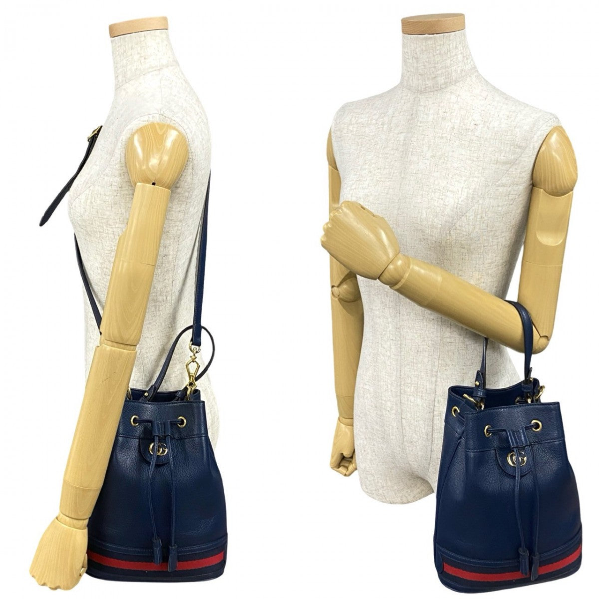 GUCCI Shoulder Bag leather Navy Off Deer Small Bucket Bag
