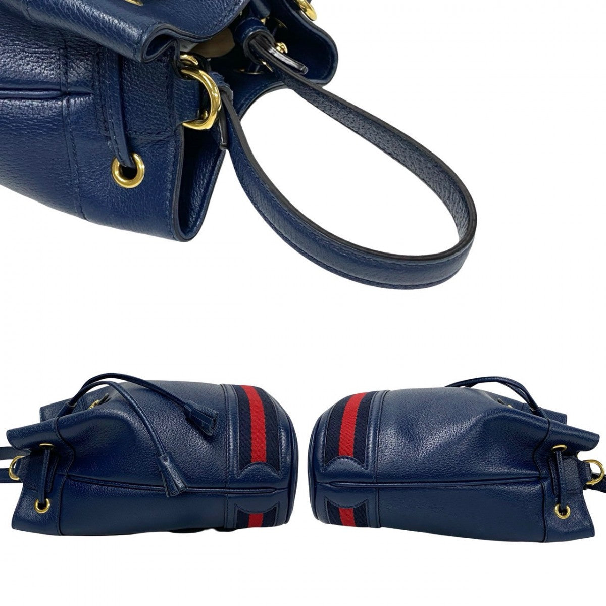 GUCCI Shoulder Bag leather Navy Off Deer Small Bucket Bag