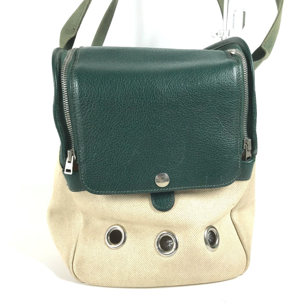 HERMES Shoulder Bag Leather , Leather/Coated Canvas beige Dog Dog Bag Sac de Transport pour Chien unisex(Unisex) Used