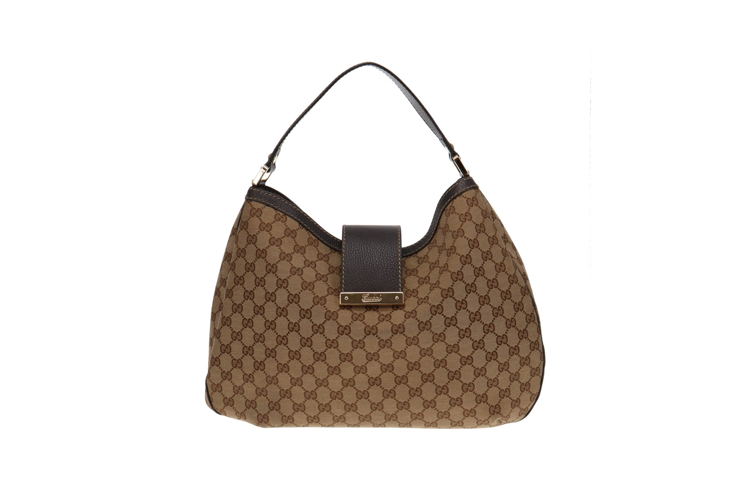 Gucci GG Canvas Hobo Large With Brown Leather Trims