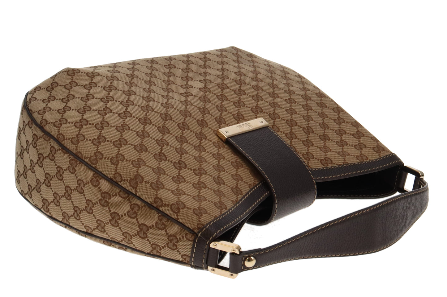 Gucci GG Canvas Hobo Large With Brown Leather Trims