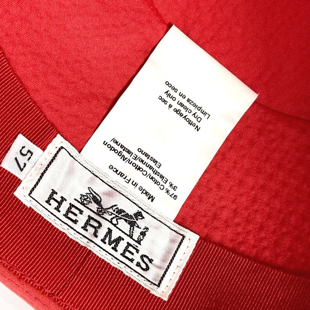 HERMES hat cotton Red Panama unisex(Unisex) 57 Used