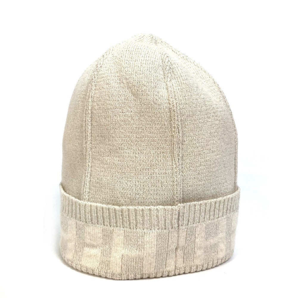 HERMES Knit hat cashmere Beige type apparel Glitter logo Women LA Used