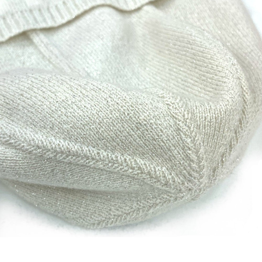 HERMES Knit hat cashmere Beige type apparel Glitter logo Women LA Used