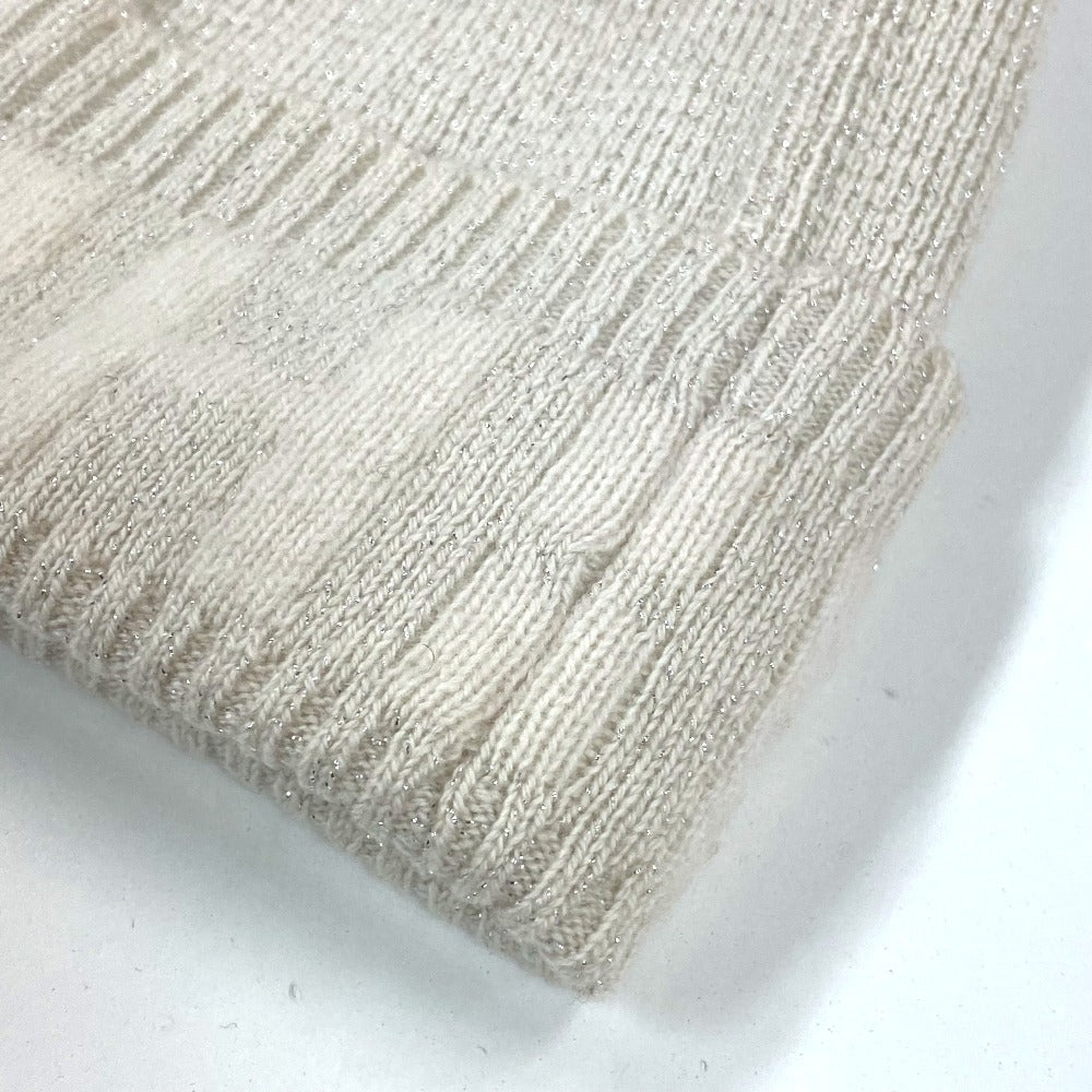 HERMES Knit hat cashmere Beige type apparel Glitter logo Women LA Used