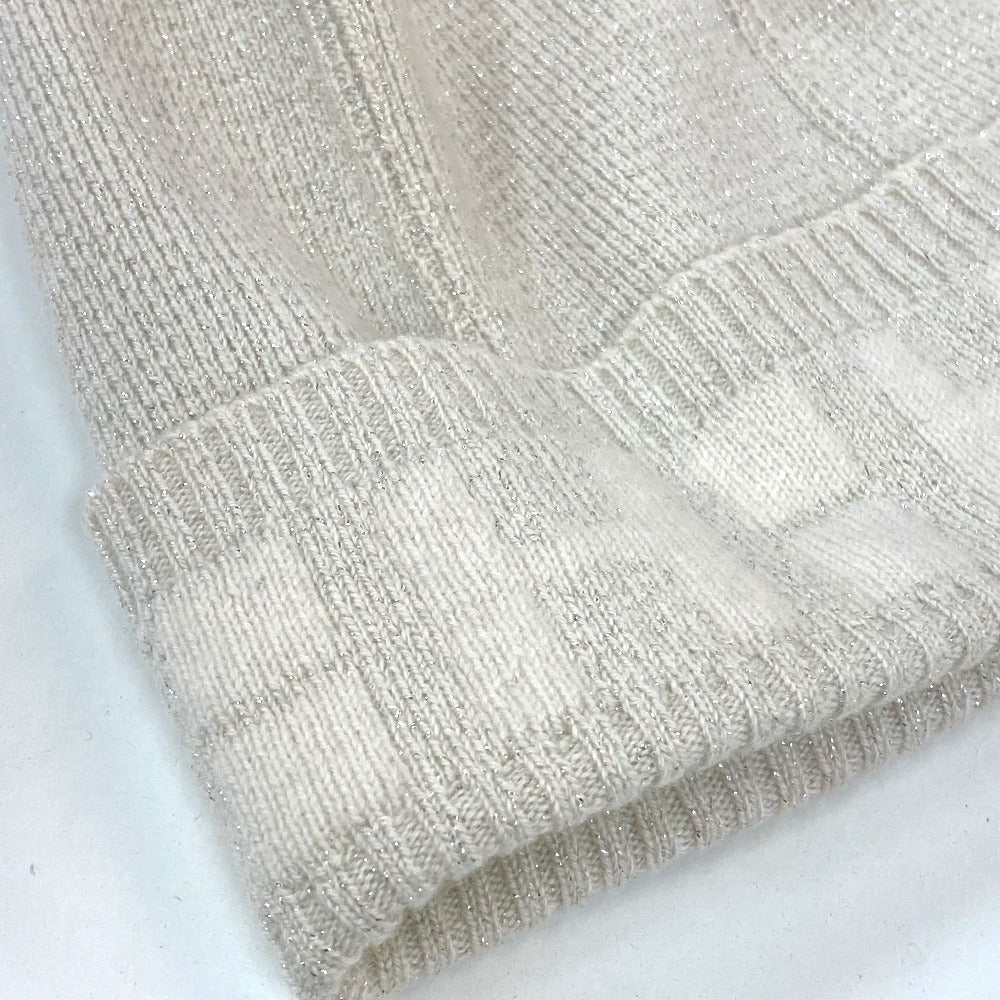 HERMES Knit hat cashmere Beige type apparel Glitter logo Women LA Used