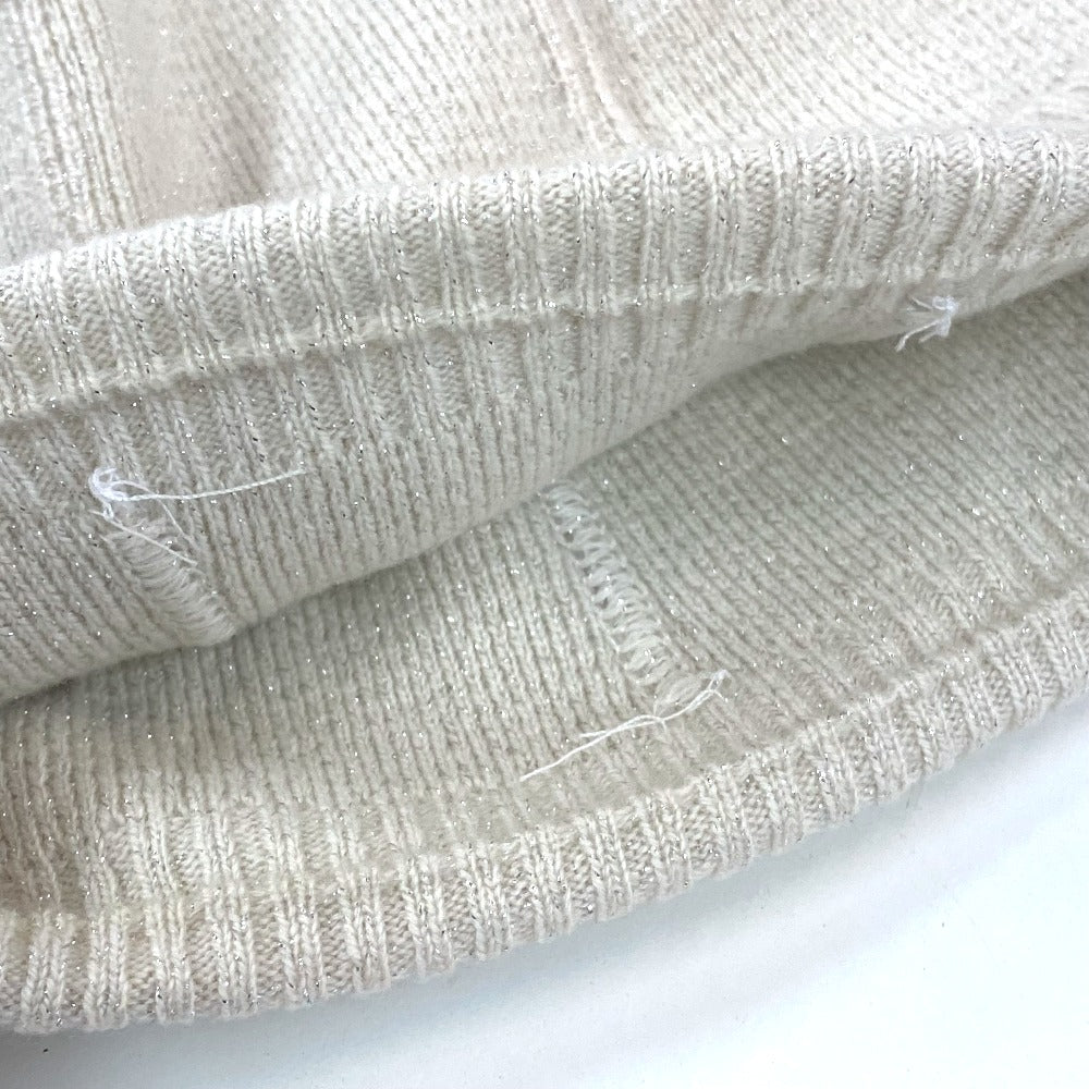 HERMES Knit hat cashmere Beige type apparel Glitter logo Women LA Used