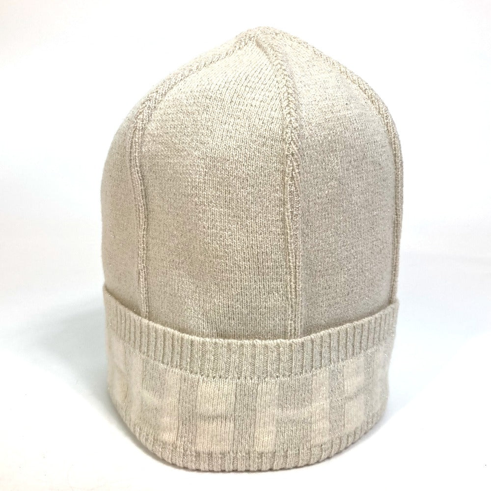 HERMES Knit hat cashmere Beige type apparel Glitter logo Women LA Used