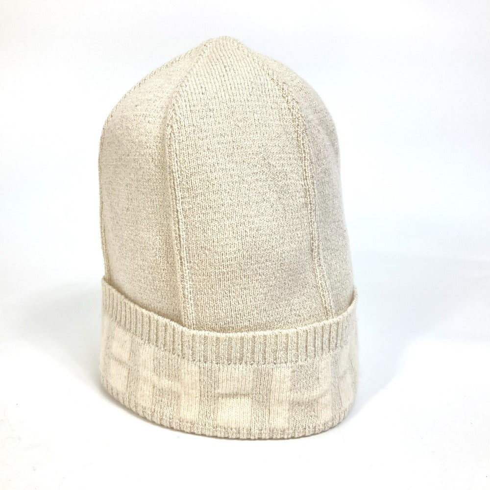 HERMES Knit hat cashmere Beige type apparel Glitter logo Women LA Used