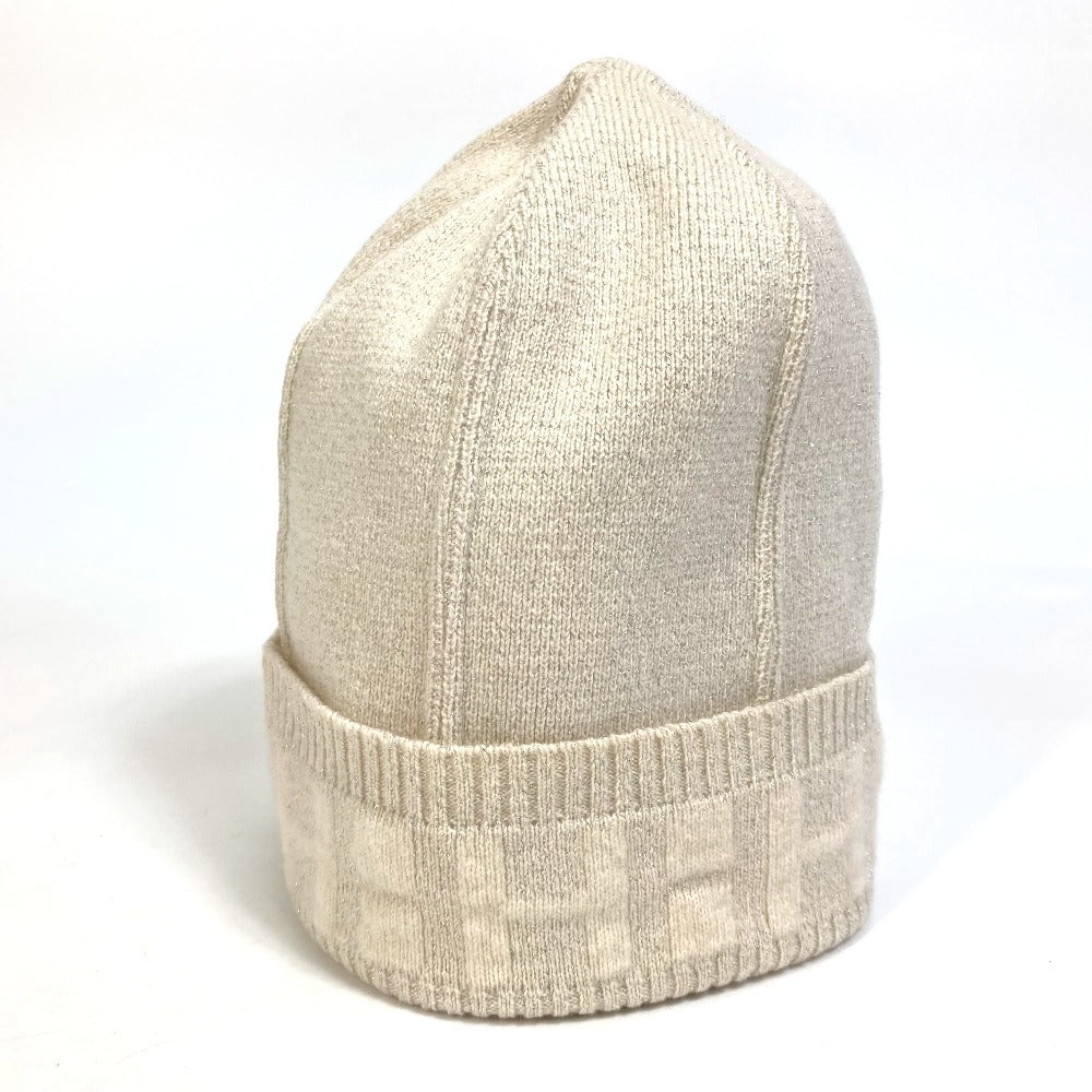 HERMES Knit hat cashmere Beige type apparel Glitter logo Women LA Used