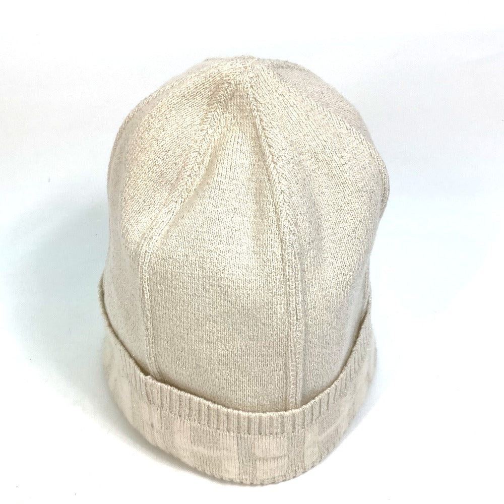 HERMES Knit hat cashmere Beige type apparel Glitter logo Women LA Used