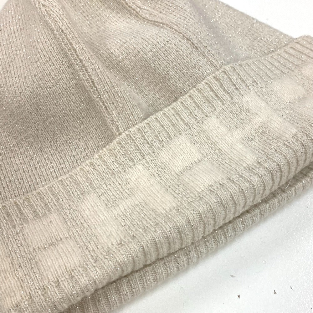 HERMES Knit hat cashmere Beige type apparel Glitter logo Women LA Used