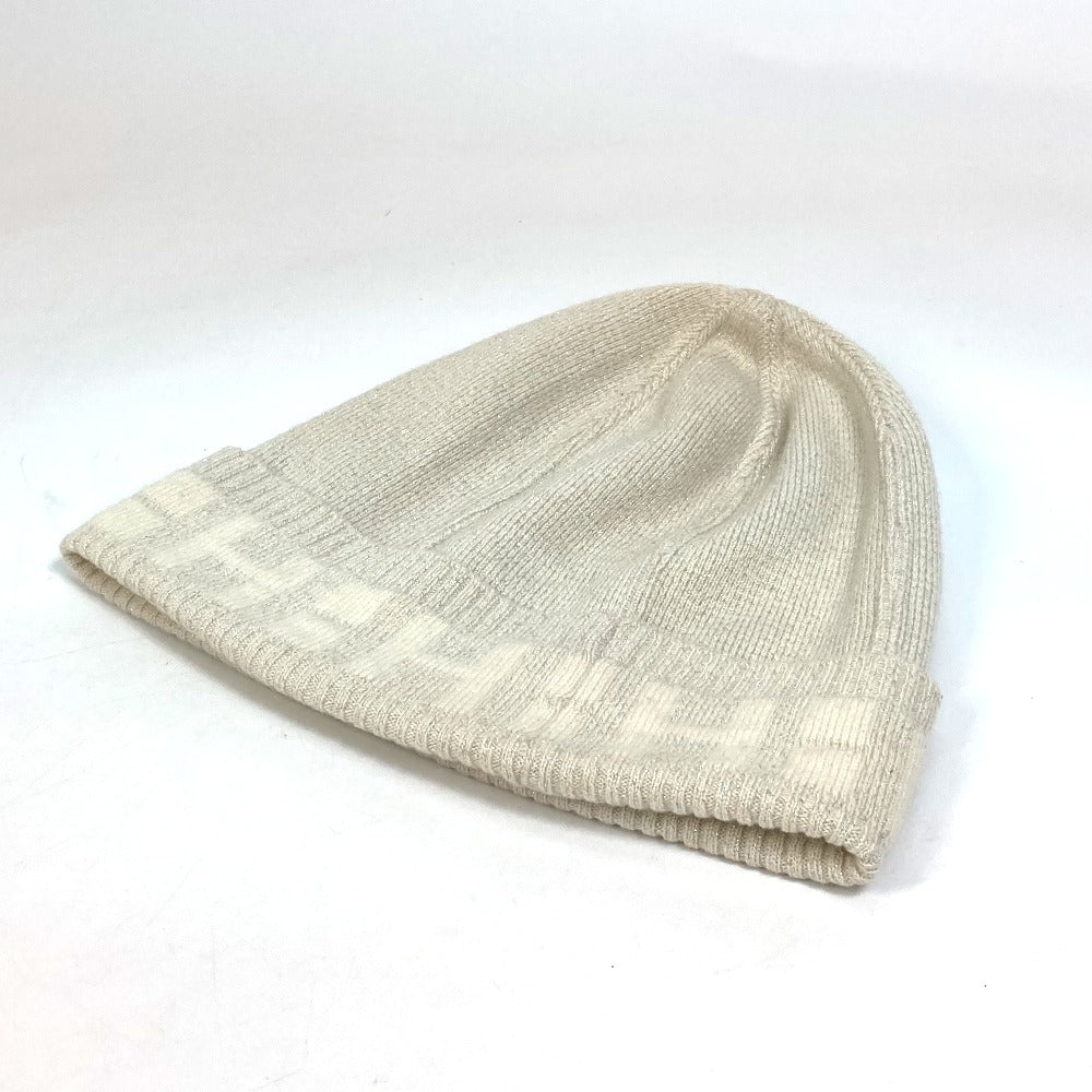 HERMES Knit hat cashmere Beige type apparel Glitter logo Women LA Used