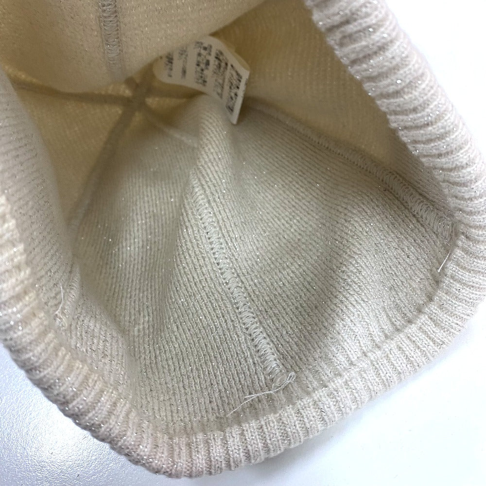 HERMES Knit hat cashmere Beige type apparel Glitter logo Women LA Used