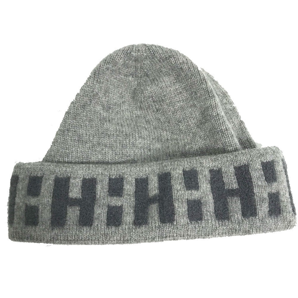 HERMES Knit hat Cashmere, Nylon, Polyester gray Beanie knit cap Beanie unisex(Unisex) Used