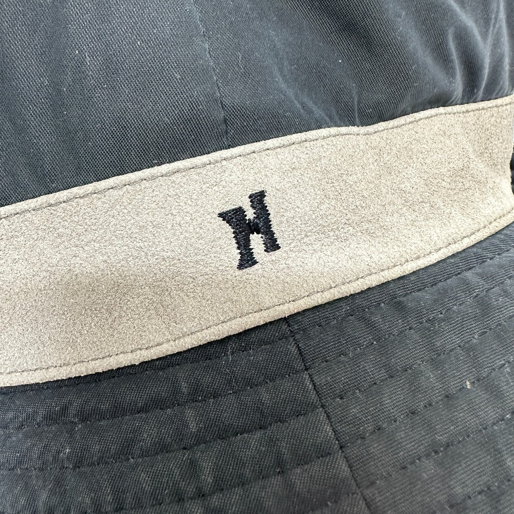 HERMES hat Nylon, suede gray H logo mens 57 Used